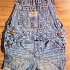 Star Print Denim Overalls - Light Blue